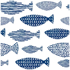 HAOKHOME Peel and Stick Wallpaper Coastal Fish Abstract Underwater World Trellis Navy Blue Removable Contact Paper for Home Bathroom Decorations 17.7in x 9.8ft