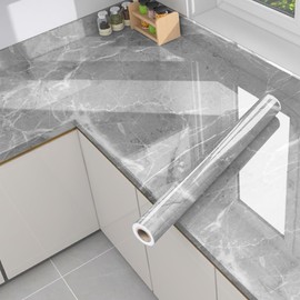 Chejiaye Marble Contact Paper,Wallpaper Peel and Stick Kitchen,Marble Wallpaper Vinyl Waterproof Contact Paper for Cabinets Countertops Wall Covering 17.7''x393.7'' Grey2