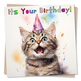It's Your Birthday! - Cute Kitten With Party Hat - Cat Birthday Card - Made in UK