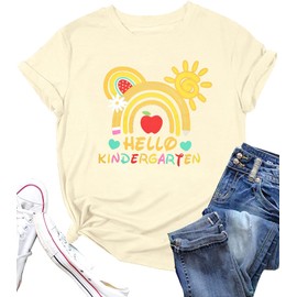 Kindergarten Teacher Shirts for Women Hello Kindergarten Shirt Rainbow Teacher T-Shirt First Day of School Tee Tops