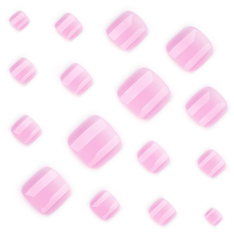 Pink White Press on Toenails Short Square Fake Toe Nails