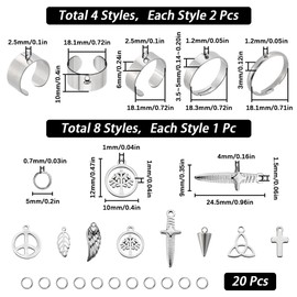 SUNNYCLUE 8 SETS 36PCS Stainless Steel Rings with Charms Dangle Rings Silver Tree of Life Trinity Knot Dangle Statement Open Charm Adjustable Ring for Women Men Adults High