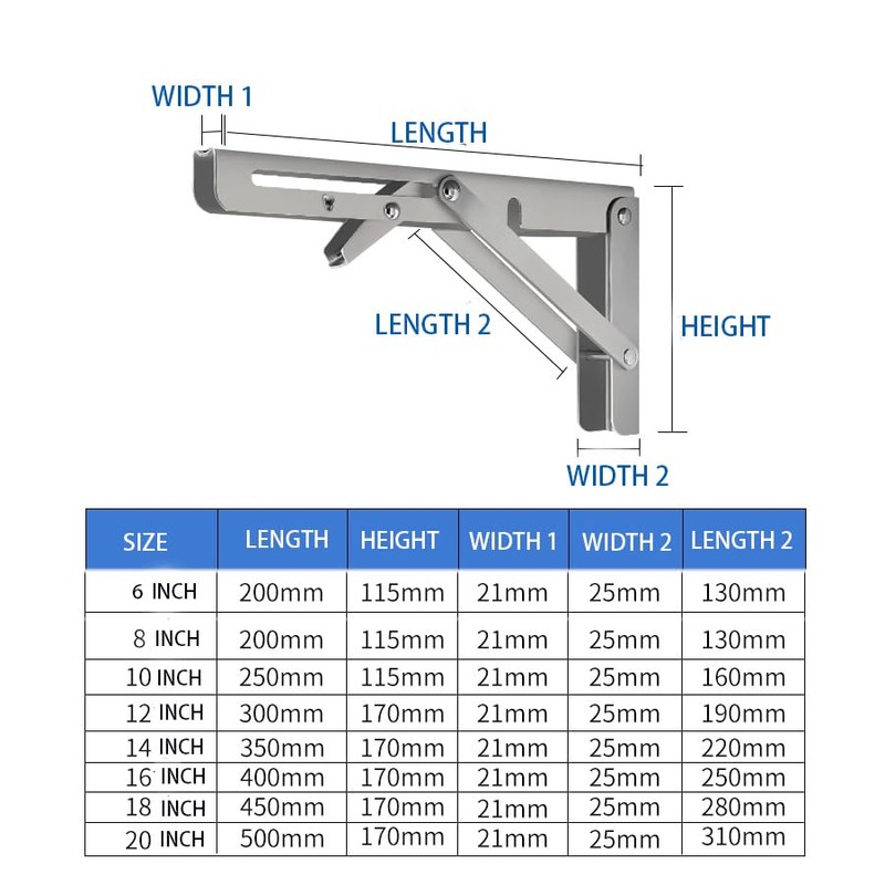 Folding Shelf Brackets - Heavy Duty Stainless Steel Collapsible Shelf