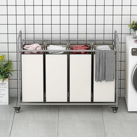 2 Bag 3 Bag 4 Bag Laundry Basket Sorter Laundry Hamper Cart with Heavy Duty Rolling Lockable Wheels and Removable Bags Organiser BlackFriday:_4 Bag Grey