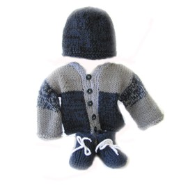KSS Handmade Dark Night Color Unisex Baby Sweater/Cardigan Hat and Booties (9 Months)