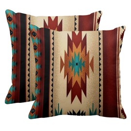 Emvency Set of 2 Western Throw Pillow Covers 18x18 Inches Decorative Brown Geometric Abstract Vintage Polyester Pillow Cases Square Pillocases for Bed Sofa