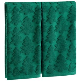 Quera 2 Pack Christmas Hand Towels Christmas Tree Green Bathroom Decorative Towels Set for Drying, Cleaning, Cooking, Holiday 13.7'' x 29.5''