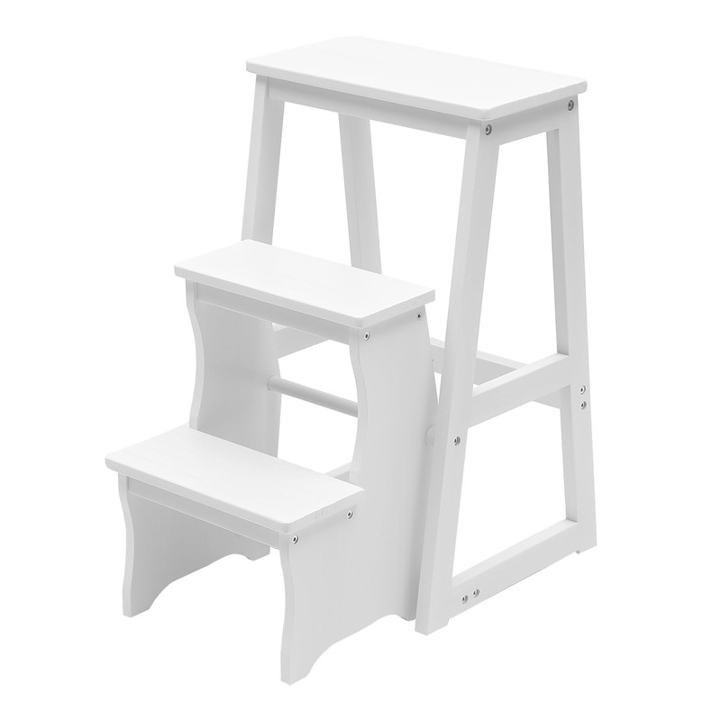ILWorkTLs 3 Tier Folding Step Stool,Wooden Library Ladder Stool,Multifunctional Step