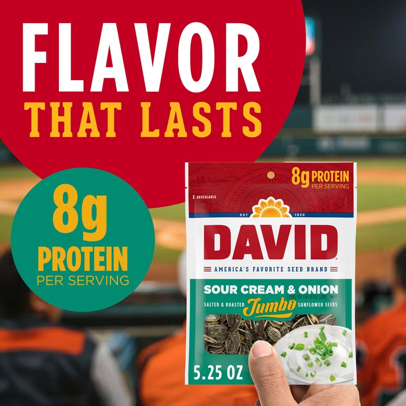 DAVID Roasted and Salted Jumbo Sunflower Seeds, Sour Cream and