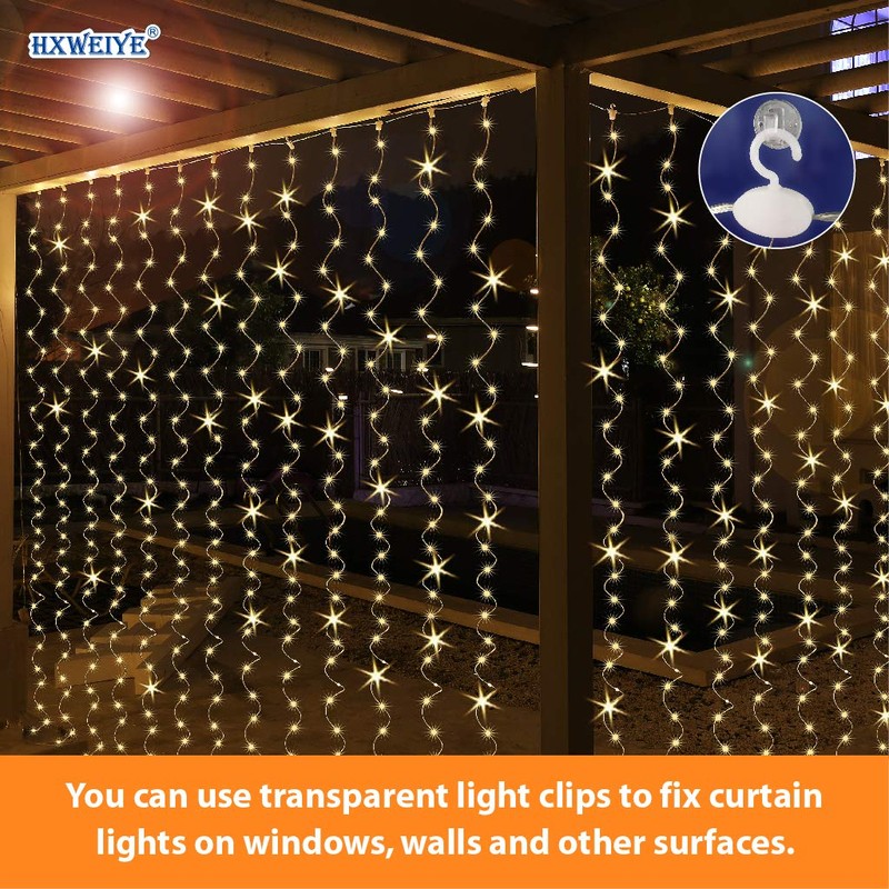 HXWEIYE 2 Pack Warm White 300LED Curtain Fairy Lights, 9.8x9.8Ft