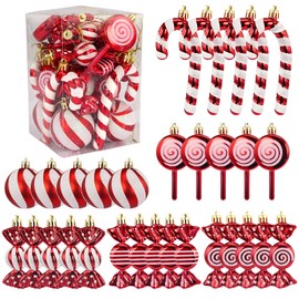 DTPK Christmas Candy Ornament Set 30 Pcs Plastic Peppermint Candy Cane Decorations Christmas Lollipop Ornament Xmas Hanging Lollipop Pattern Decorations with Rope