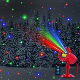 Treela Red Christmas Laser Light Projector Outdoor Motion Star Projection Light Xmas LED Projector with Remote Waterproof Decorative Light for Garden Home Yard(Red Green Blue Color,Cross Stars)