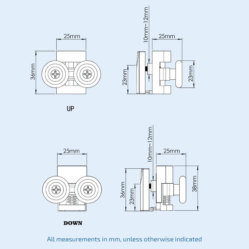 Nes Home 8 Shower Door Wheels 23mm 4 Top and