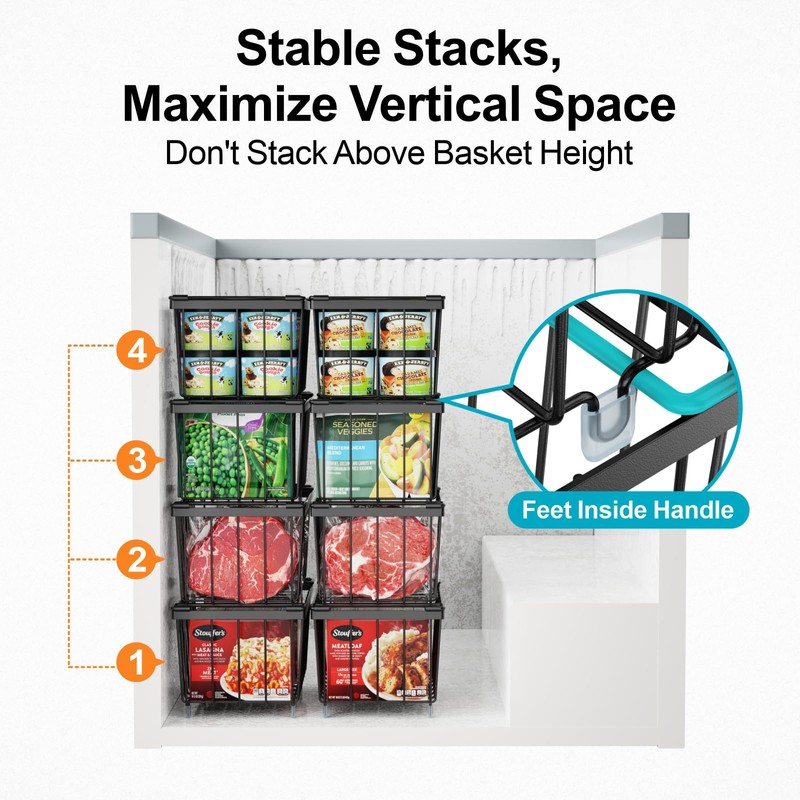 iSPECLE Chest Freezer Organizer Bins - 5 Pack Small Stackable