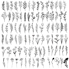 Kotbs 18 Sheets Realistic Temporary Tattoo, Tiny Branch Black Flower Temporary Tattoos for Women Girls Kids, Bouquet Small Tattoo Temporary Sticker Wild Plant Floral Fake Tattoos