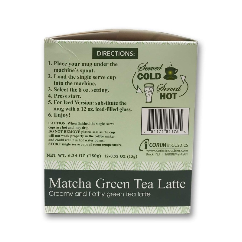 Matcha Green Tea Latte Single Serve Cups, 6/12 ct boxes
