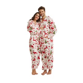 XMASCOMING Women's & Men's Hooded Fleece Onesie Pajamas White Xmas Size US XXL