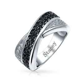 Bling Jewelry Crossover Criss-Cross Band Ring For Women Two Tone Black and White Pave Cubic Zirconia CZ 925 Silver