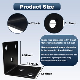 25Pack 1.5'' L Right Angle Brackets with Slot, 2 MM Thickness Black Stainless Steel Brackets for Wooden Furniture Timber, Heavy Duty Wide Corner Metal Brace 90Degree Shape Bracket