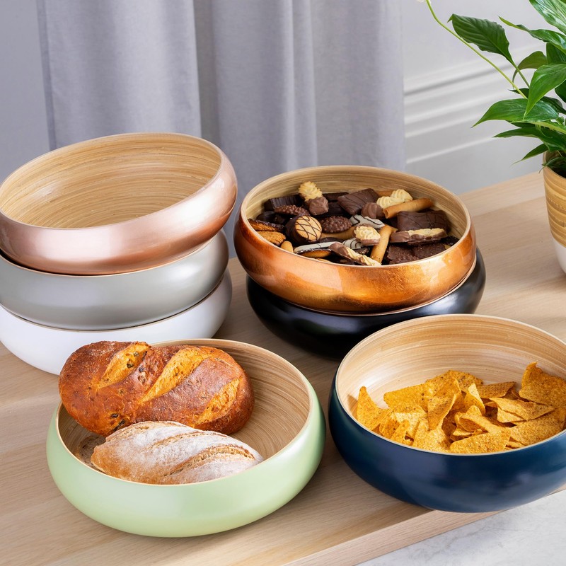 Dehaus® Large Bamboo Fruit Bowl - 30cm, Copper Gold Leaf