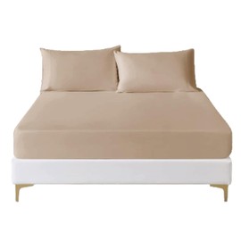 Funky Gadgets Deep Fitted Sheet Single Beige 300 Thread Count 100% Egyptian Cotton Fitted Sheet Deep Pocket 12 Inch (30cm), Breathable Bottom Bed Sheets Without Pillow cases (90 X 190cm).