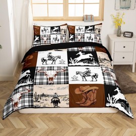 Loussiesd West Cowboy Duvet Cover Set Double Size For Kids Boys Adults Teens Rodeo Cowboy Style Bedding Set Western Animal Cow Skull Comforter Cover with 2 Pillowcases West Desert Beds Set