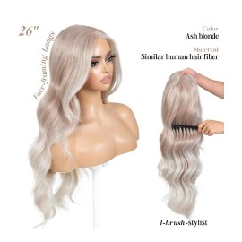 Platinum Blonde Wig - HD Front Lace Human Hair Blend  Silver White Straight Silk