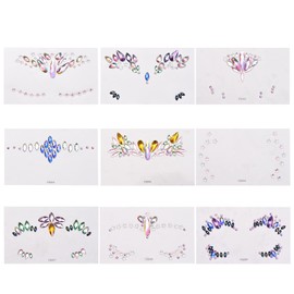 BAEXUE 9 Sets DIY Face Stickers Gems Mermaid Jewels Stick On Crystal Rhinestone Festival Gemstones Rainbow Tears Gem Stones Temporary Stickers for Holiday Costumes