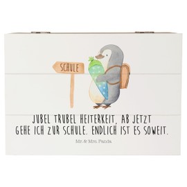 Mr. & Mrs. Panda 22 x 15 cm Holzkiste Pinguin Schultüte - Geschenk, Aufbewahrungsbox, Geschenk zur Einschulung, Schulranzen, Geschenkdose, Truhe,