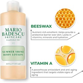 Mario Badescu Loción corporal Summer Shine enriquecida con vitamina A, ligera y radiante, brillo corporal no graso a la luz de las velas, ideal para todo tipo de piel, 177 ml.