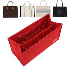 KESOIL Bag Organizer Insert,Tote Bag Insert For OnTheGo MM,D.ior Book Tote M,MJ Medium Tote,Ella Tote Small,Bag Insert Organizer,Handbag Storage,Tote Bag Felt Insert with Zipper(Red,L)