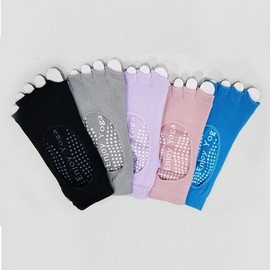 Colorful Rainbow Sweat-Absorbing Non-Slip Yoga & Pilates Socks Toe-Open Knee Socks Black 2ea
