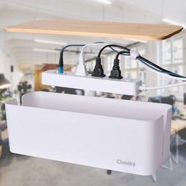 2 Pack Large Cable Management Box – Wooden Style Cord Organizer and Cover for TV Wires, Computer, Router, USB Hub and Under Desk Power Strip – Safe ABS Material and Baby-Pets Proof Lock (White)