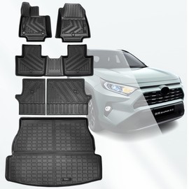 Vanseno Floor Mat & Cargo Liner & Backrest Mat Compatible for 2019 2021 2022 2023 2024 Toyota Rav4 Floor Mats Trunk Liners Back Seat Cover Mat All-Weather Full Set Protector