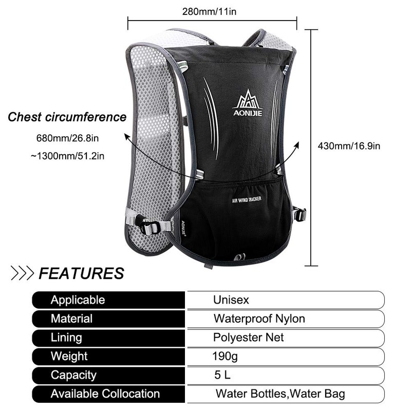 HINATAA 5L Multifunction Backpack Super Lightweight Hydrating Vest Breathable Mesh