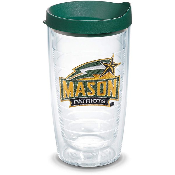 Tervis George Mason Patriots Logo Tumbler with Emblem and Hunter Green Lid 16oz, Clear