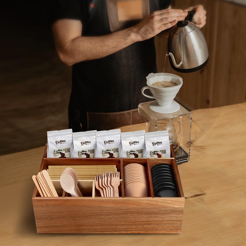 BOTOP Acacia Wood Utensil Holder for Party, Paper Plate Organizer