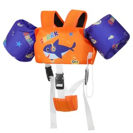 MoKo Kids Swimming Vest, Toddler Floaties, Arm Band Floaties with Adjustable Strap, Swim Jacket Water Wing Pool Float, Water Sports Learning Swim Training Equipment, Orange Blue Headset Shark