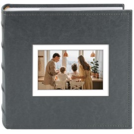 Golden State Art Photo Album holds 4x6 200 Horizontal Pictures with Memo Space and Front Window, 2 Per Page,Faux Leather Cover for Wedding Family Christmas Holiday and Valentine's Day(Grey)
