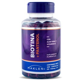 HAIR VITAMIN - Maklen Biotina con Pantenol y Vitamina E - Suplemento Alimenticio para Cabello, Piel y Uñas - 200 Capsulas Softgels de 700 mg