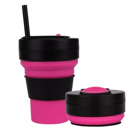 Collapsible Travel Cups- Food Grade Silicone Coffee Cups with Straw Lid 350ml 12oz Lightweight