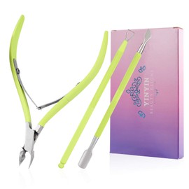 Cortador de cutículas con empujador de cutícula y cortador YINYIN Cortador de cutículas, cortador de cutículas, cortador de cutículas profesional de acero inoxidable, herramientas de manicura duraderas para uñas de pies y pies (verde)