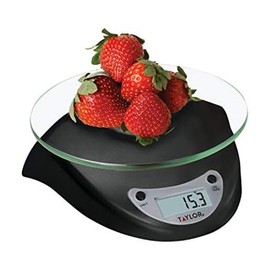 Taylor Digital Kitchen Scale with Glass Platform, Tare Button, and Plastic Body Weighs up to 11 Pounds Capacity, Black