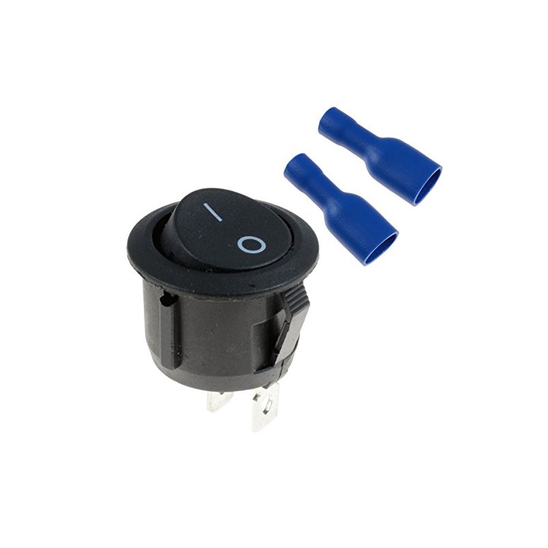 On/Off Round Rocker Switch + Female 6.3mm Spade Connectors SPST