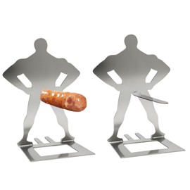 2 supporti per salsicce per barbecue, in acciaio inossidabile, regalo creativo per uomini, accessori da campeggio portatili, regali divertenti per papà, festa del papà, compleanno (B)