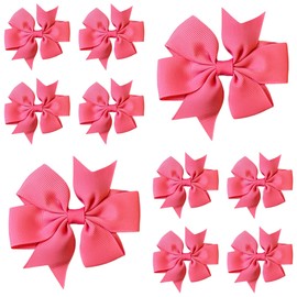 10pcs Light Salmon Hair Bows Clips Slides Grips 3" inch Pinwheel Solid Vibrant Colour Girls Hairbows