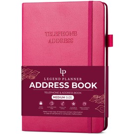 Legend Planner Address Book with Alphabetical Tabs –Telephone Contacts Book for Phone Numbers, Addresses, Passwords, Medium (Hot Pink)