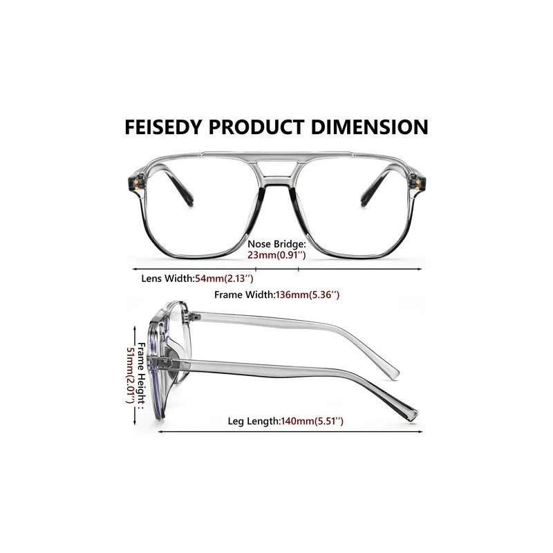 Feisedy Gafas De Bloqueo De Luz Azul Cuadradas Estilo Piloto