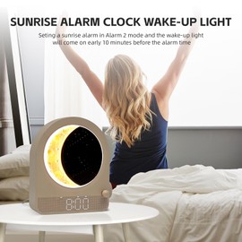 Sunrise Alarm Clock for Heavy Sleepers with 10 White Noise & Snooze, Infinitely Dimmable Meteor Moon Night Light, Wake-Up Bedside Lamp for Kids, Baby, Adults, Nursery, Bedroom