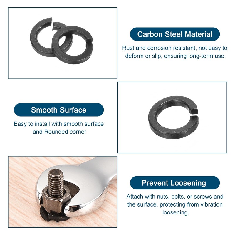 sourcing map M10 Split Lock Washer, 100Pcs Carbon Steel Spring
